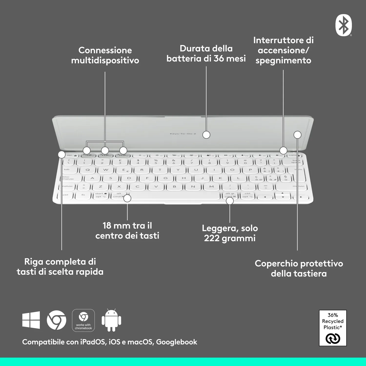 Logitech Keys-To-Go 2 tastiera tablet grigio chiaro ITA