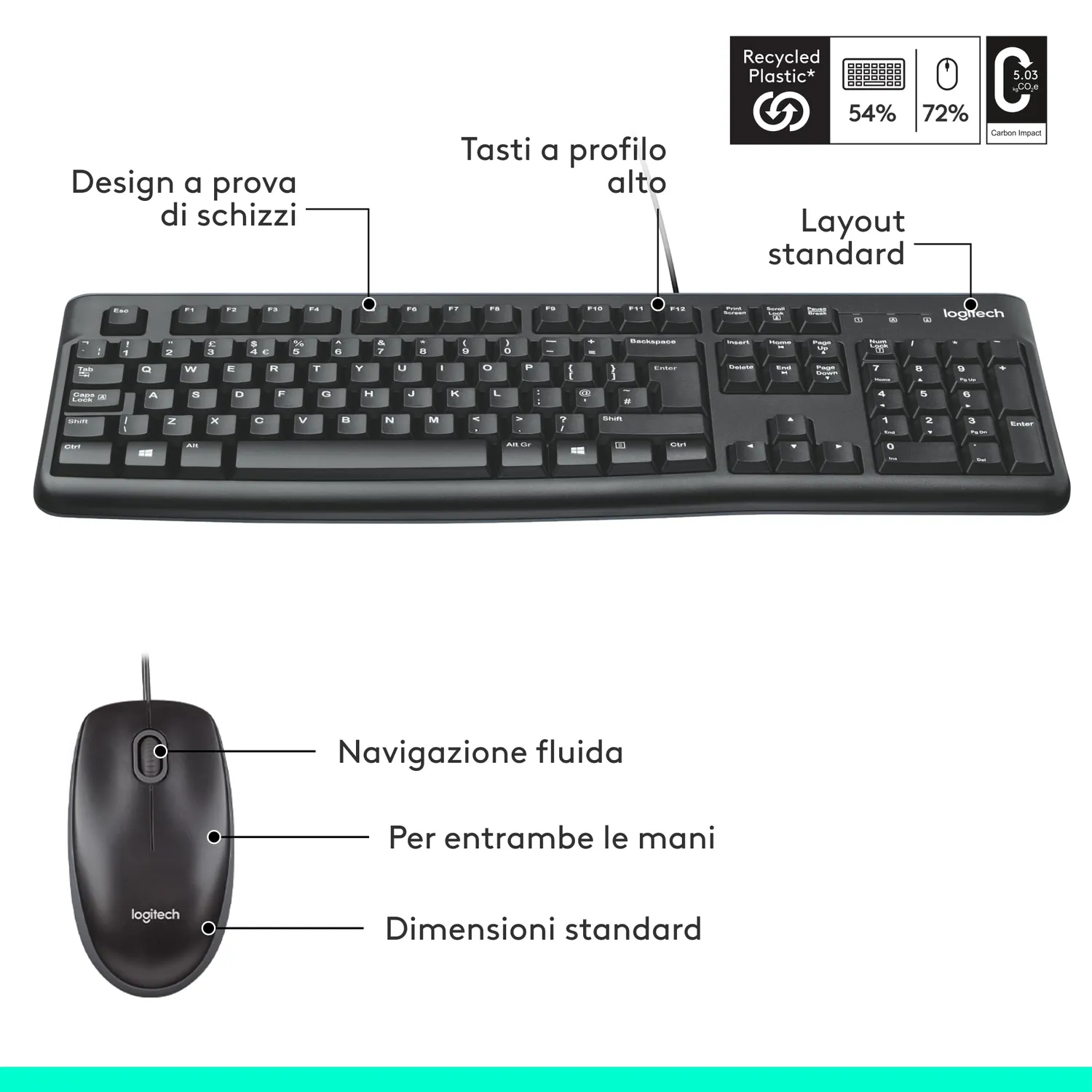 Logitech MK120 Kit Tastiera Mouse con Filo ITA USB