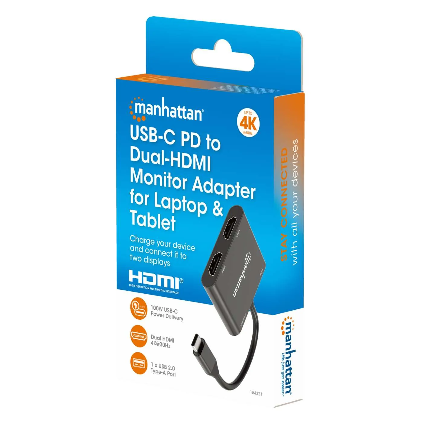 Manhattan Adattatore USB-C Dual HDMI 4K 100W PD