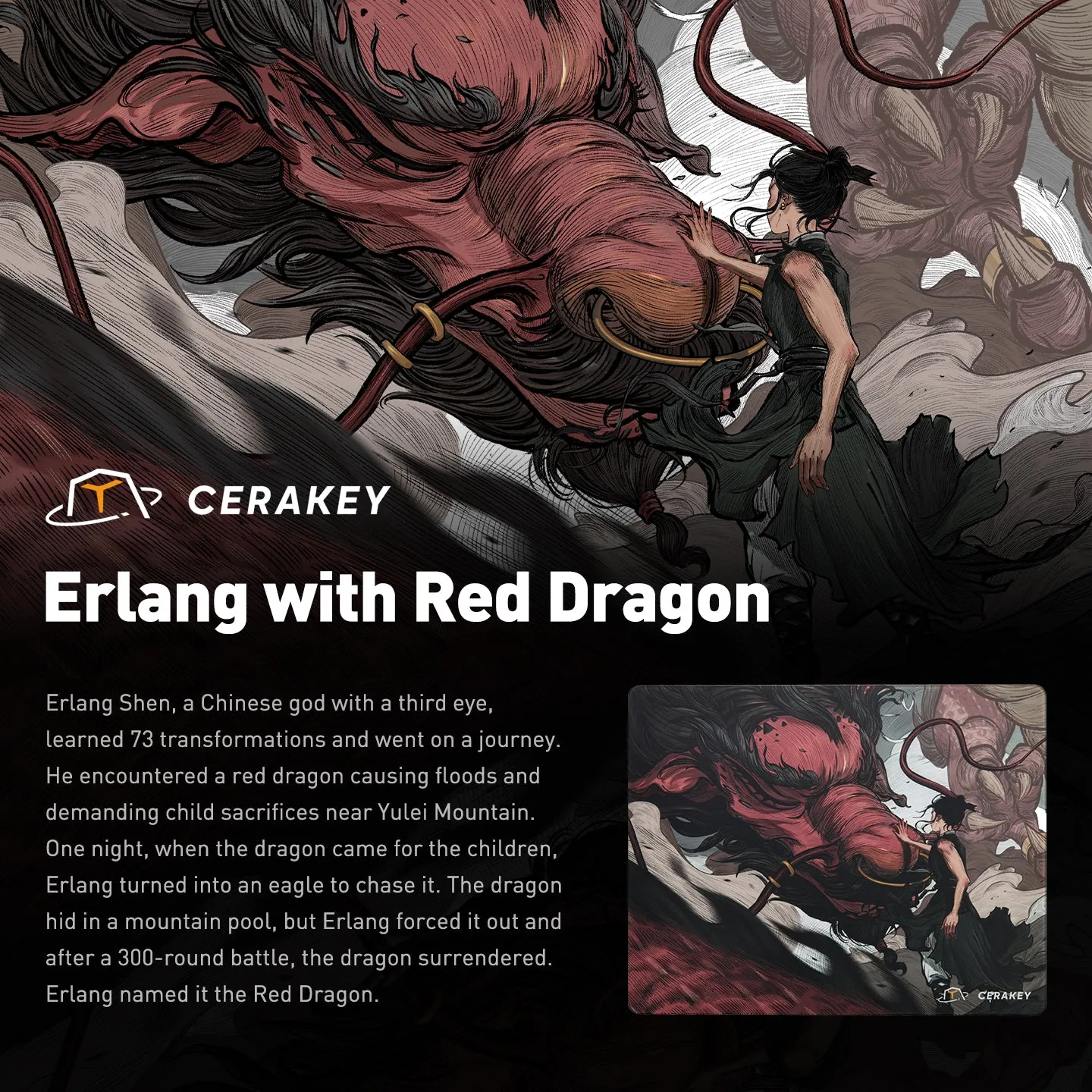 Cerakey X San Yan Erlang Red Dragon tappetino mouse vetro