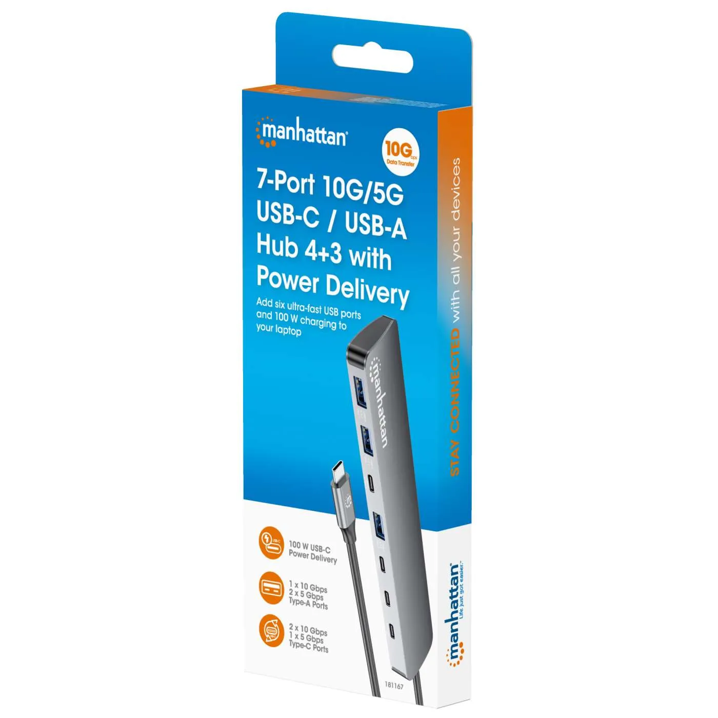 Manhattan Hub USB-C/A 7 Porte 10G con Power Delivery 100W