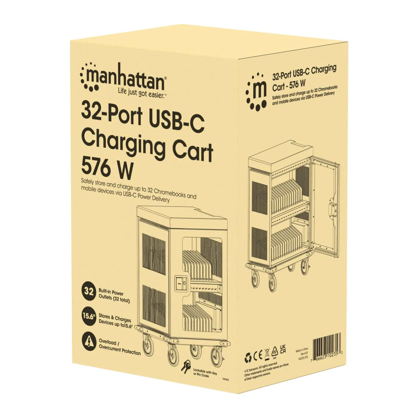 Manhattan 32-Port USB-C Carrello Ricarica 32 Posti 18W Nero