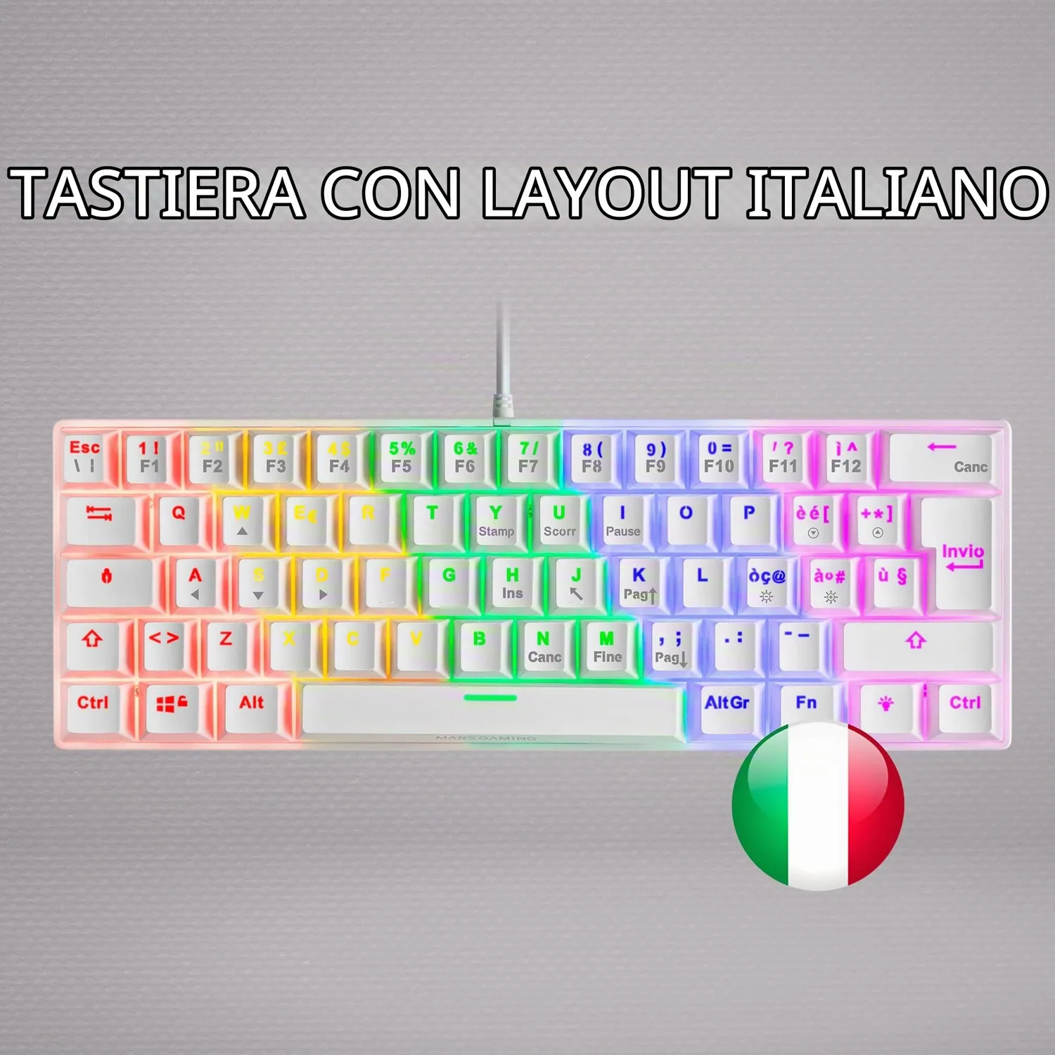 Mars Gaming MK60 Tastiera Meccanica 60% Bianco Switch Marroni
