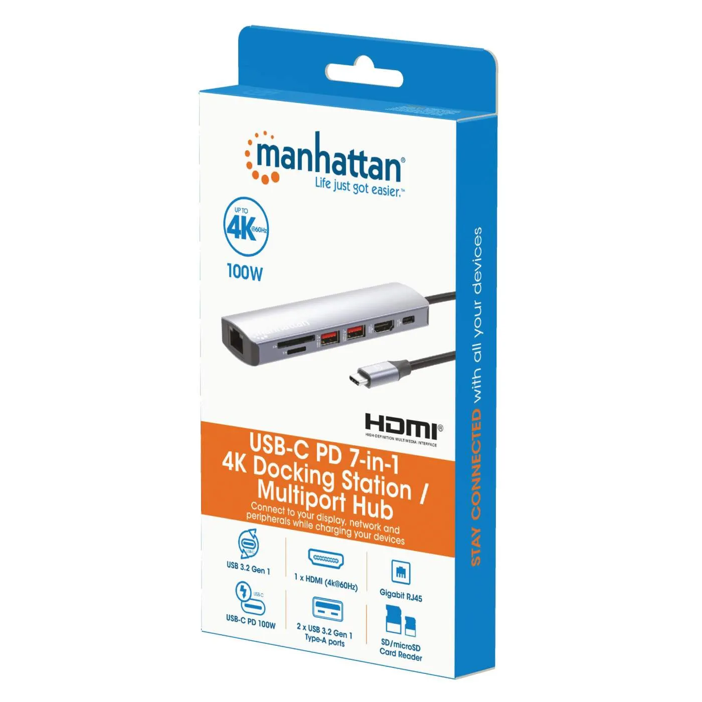 Manhattan 7-in-1 hub USB-C docking station 4K 100W