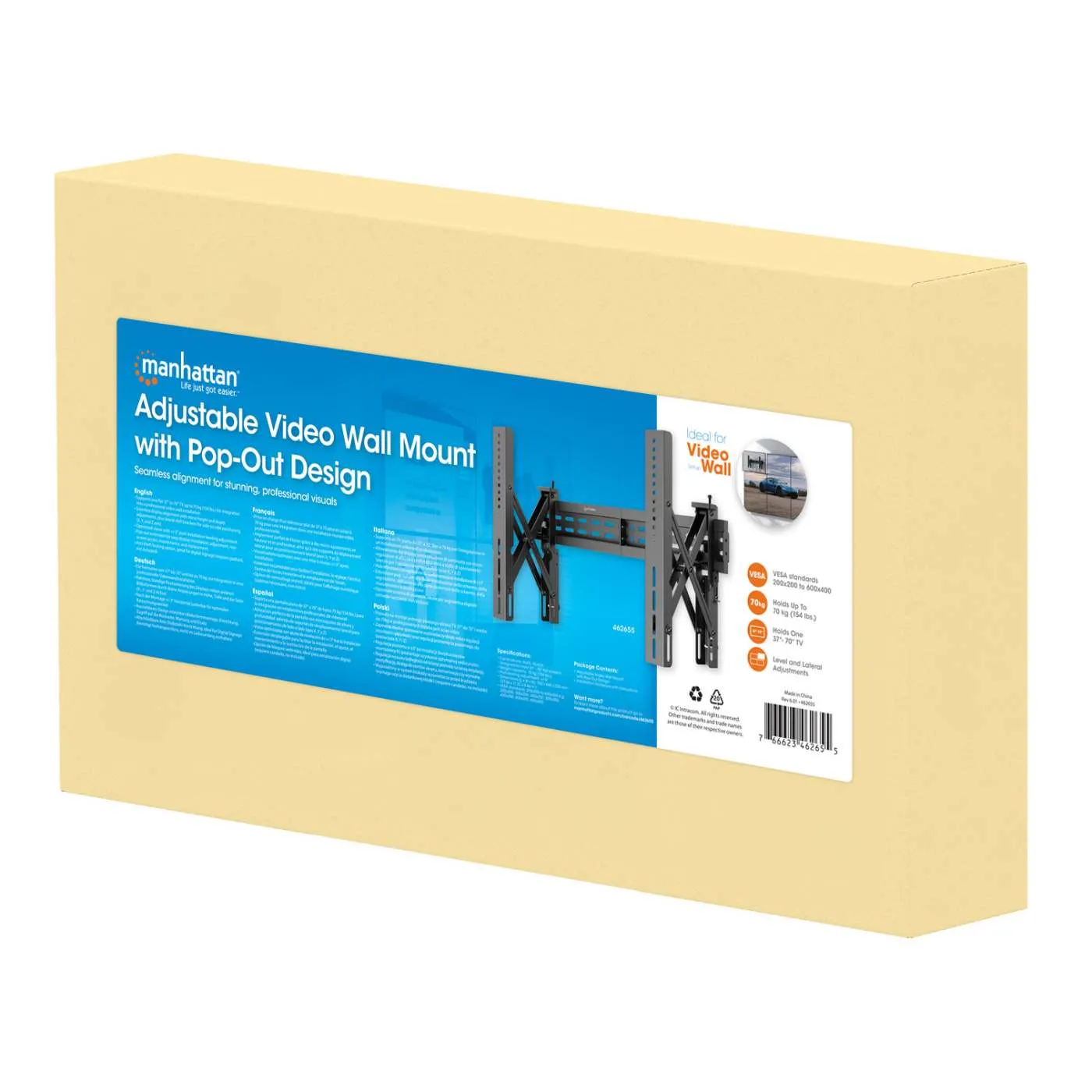 Manhattan Supporto Video Wall Pop-Out Tilt fino a 70kg
