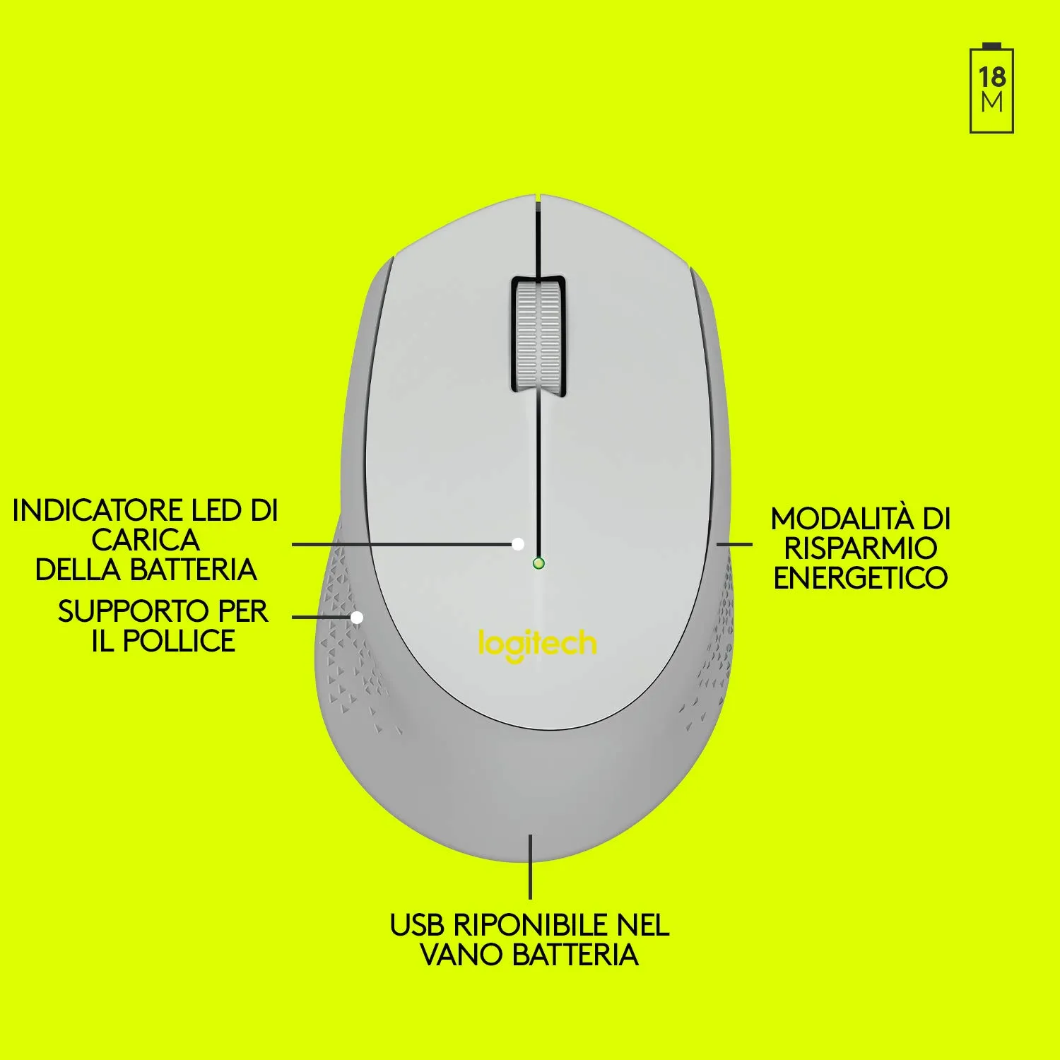 Logitech M320 Mouse Wireless Argento 3 Tasti Silenzioso