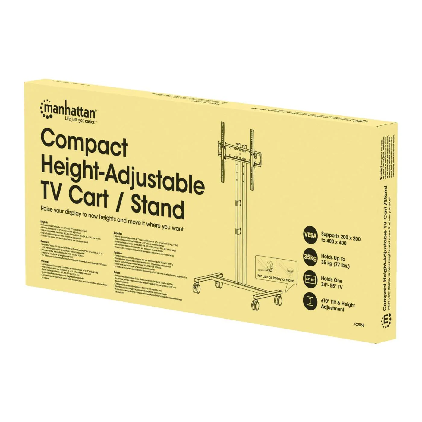 Manhattan Carrello TV 34-55" Ruote Altezza Regolabile 35kg