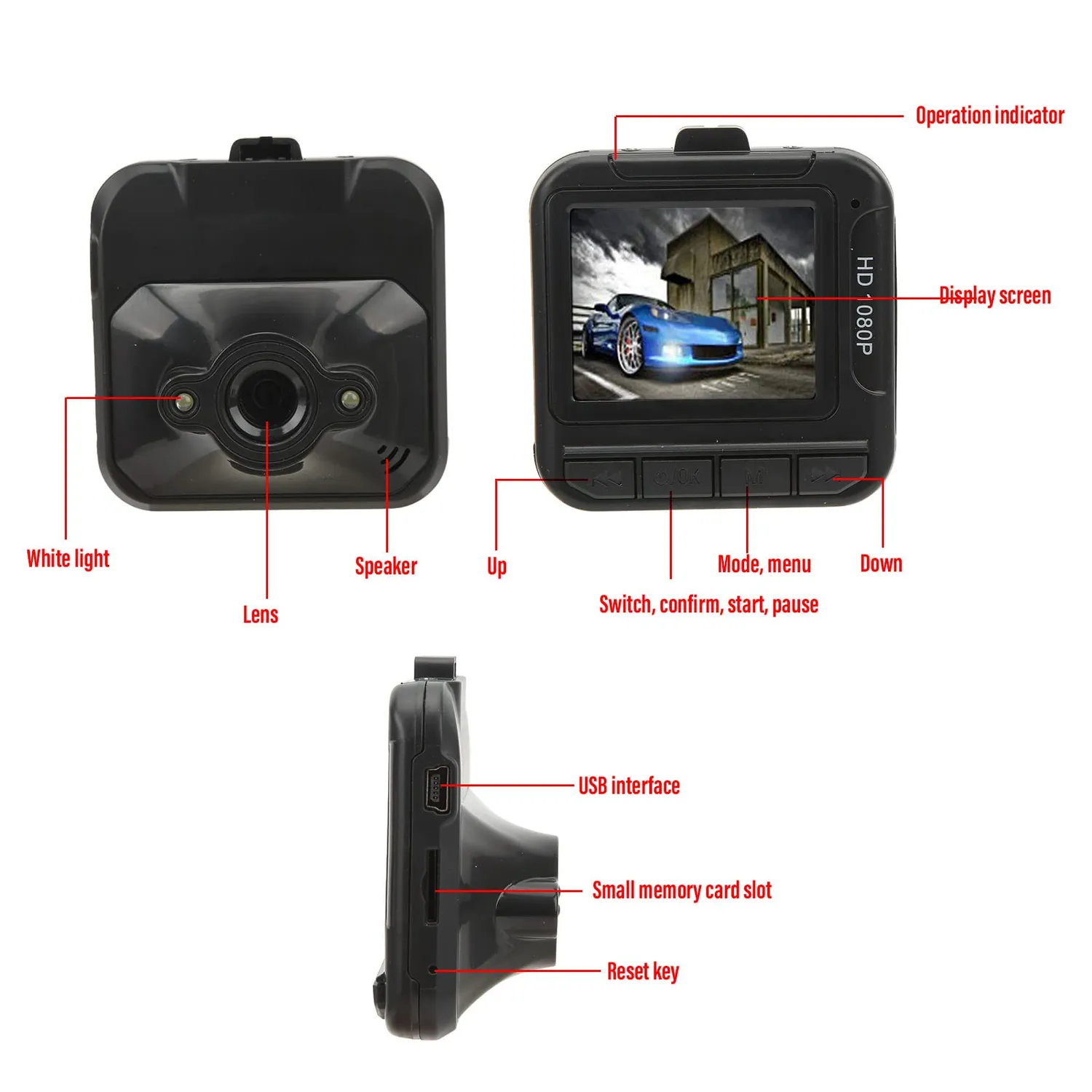 Zunate dash cam auto 1080P schermo 1,6 pollici loop