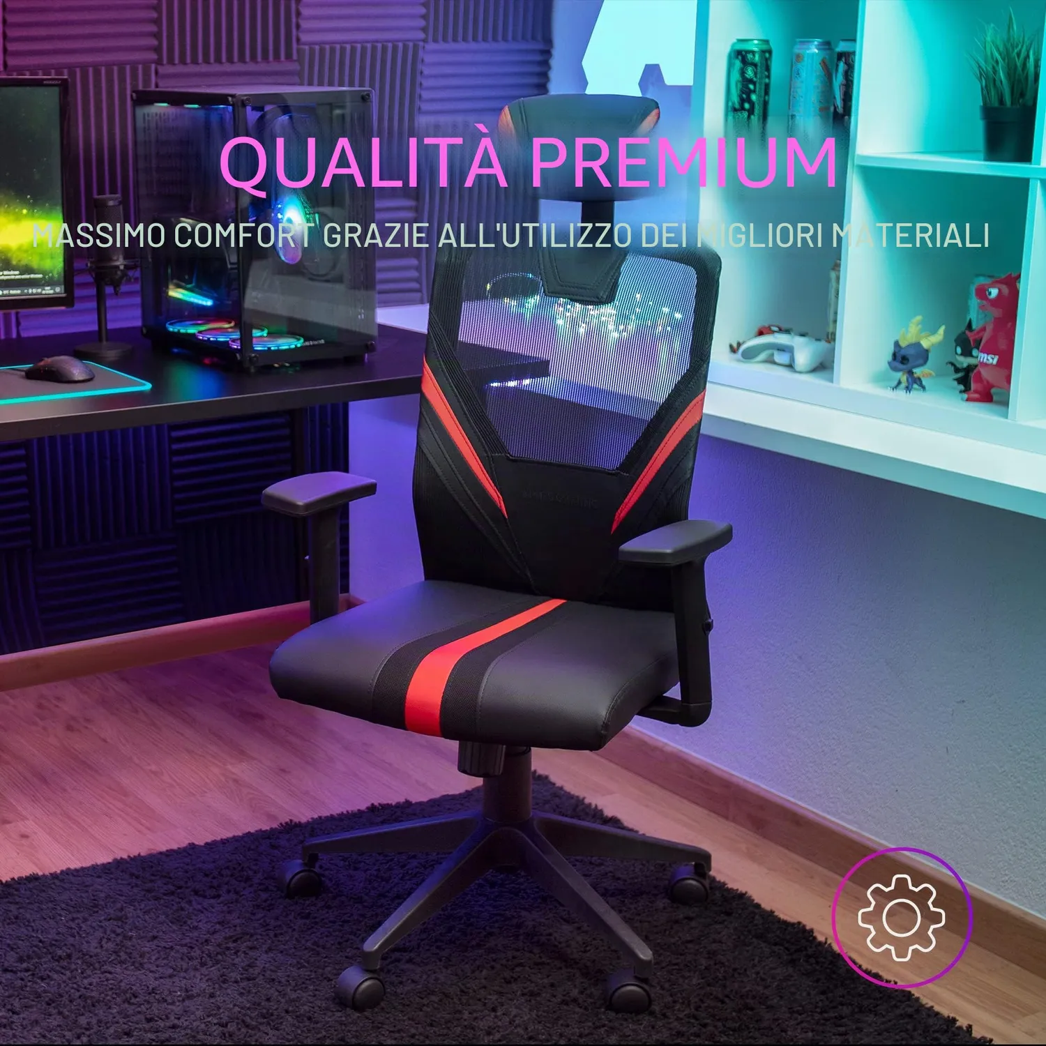Mars Gaming MGCERGOBR Sedia Gaming Rossa Rete Traspirante