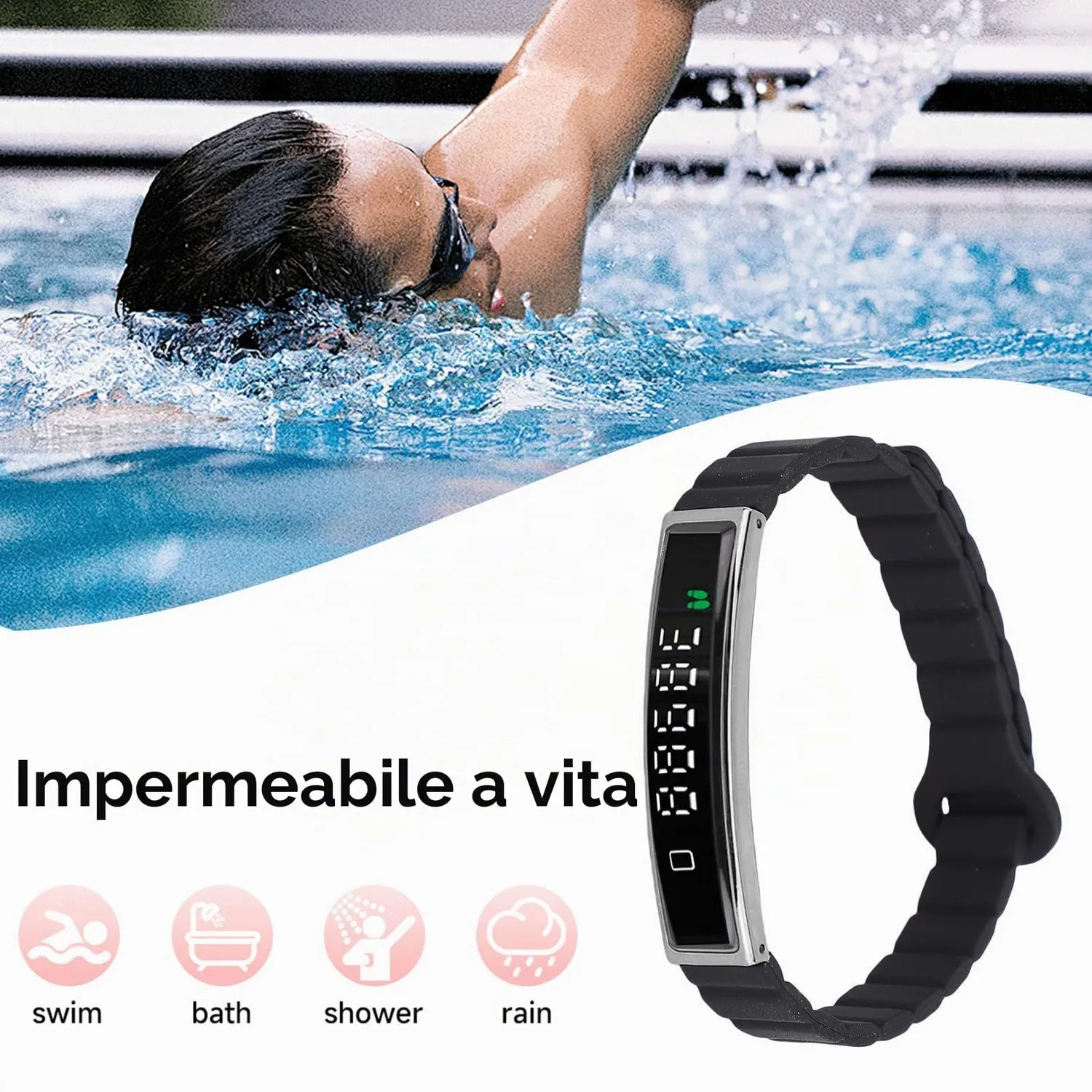 Zunate Fitness Tracker Band 7330F3852 bracciale smart nero acciaio