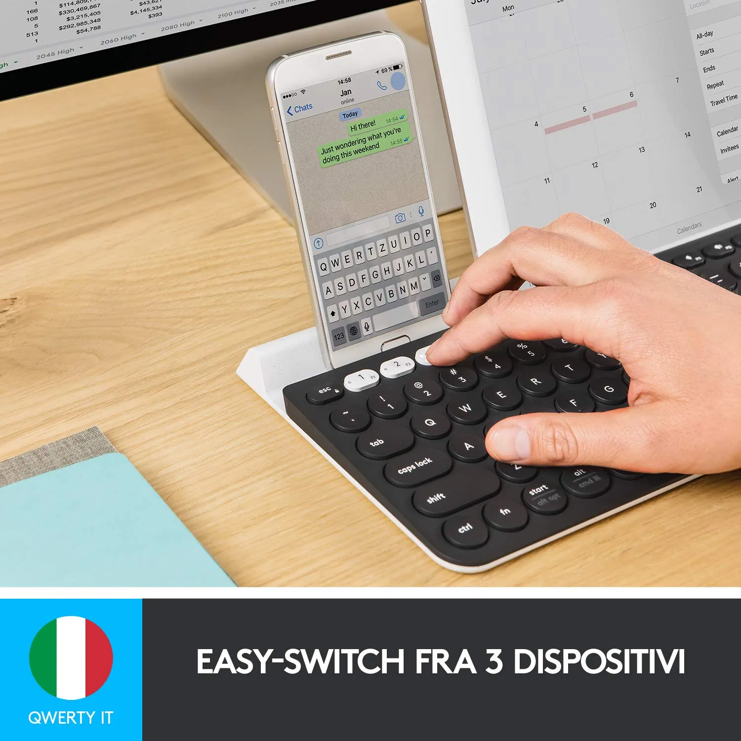 Logitech K780 tastiera wireless grigia bluetooth ITA QWERTY