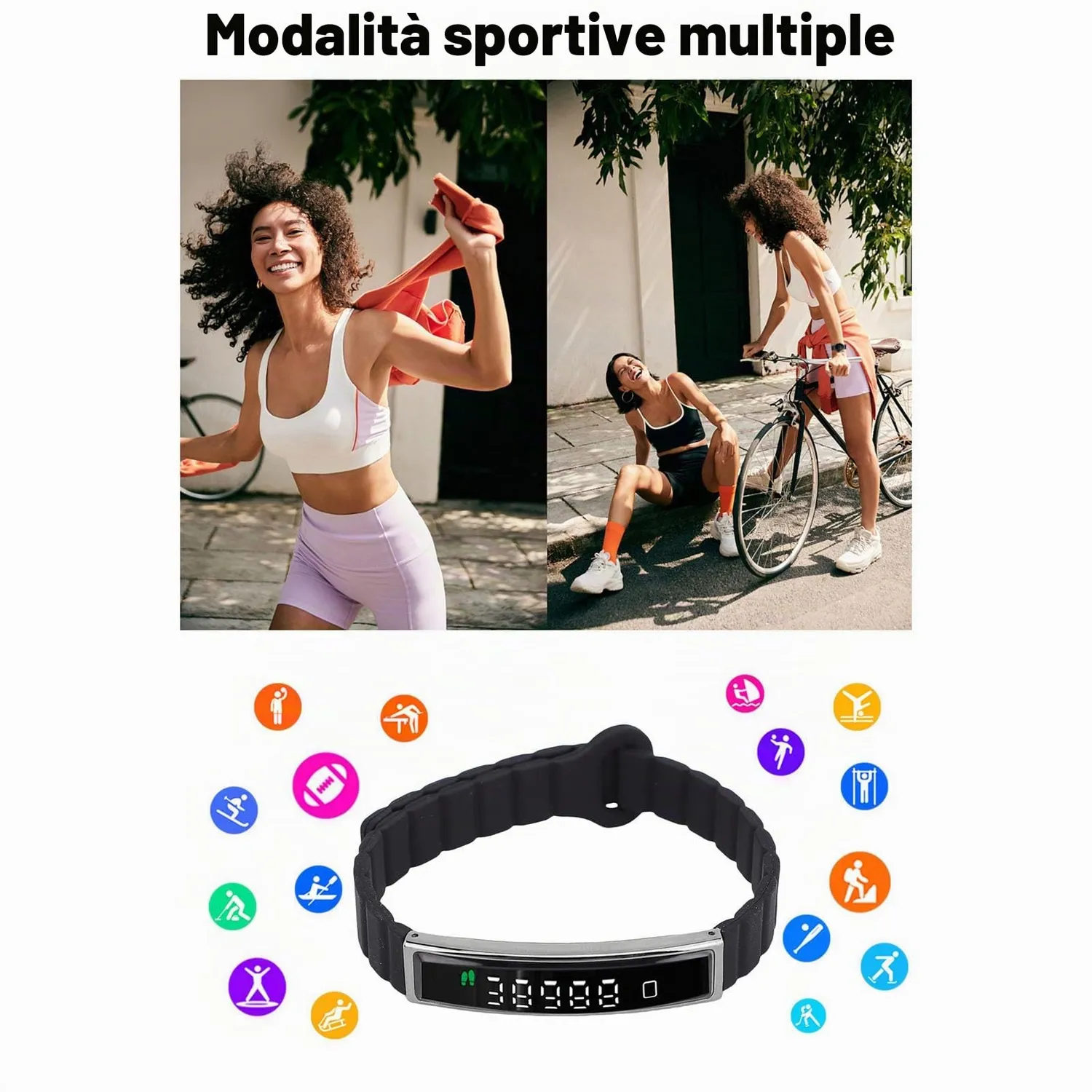 Zunate Fitness Tracker Band 7330F3852 bracciale smart nero acciaio