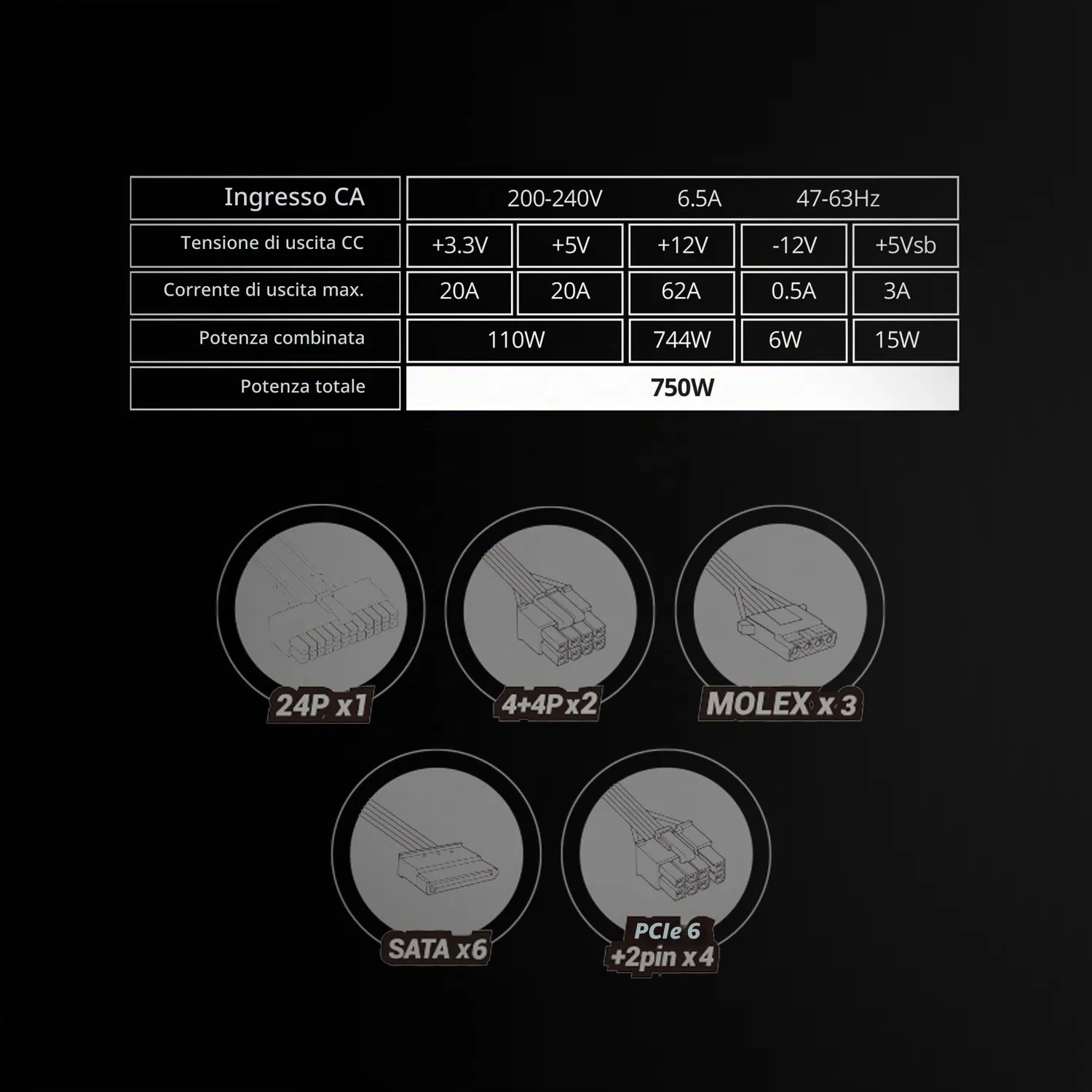 Mars Gaming MPZE750SIM alimentatore 750W bianco modulare