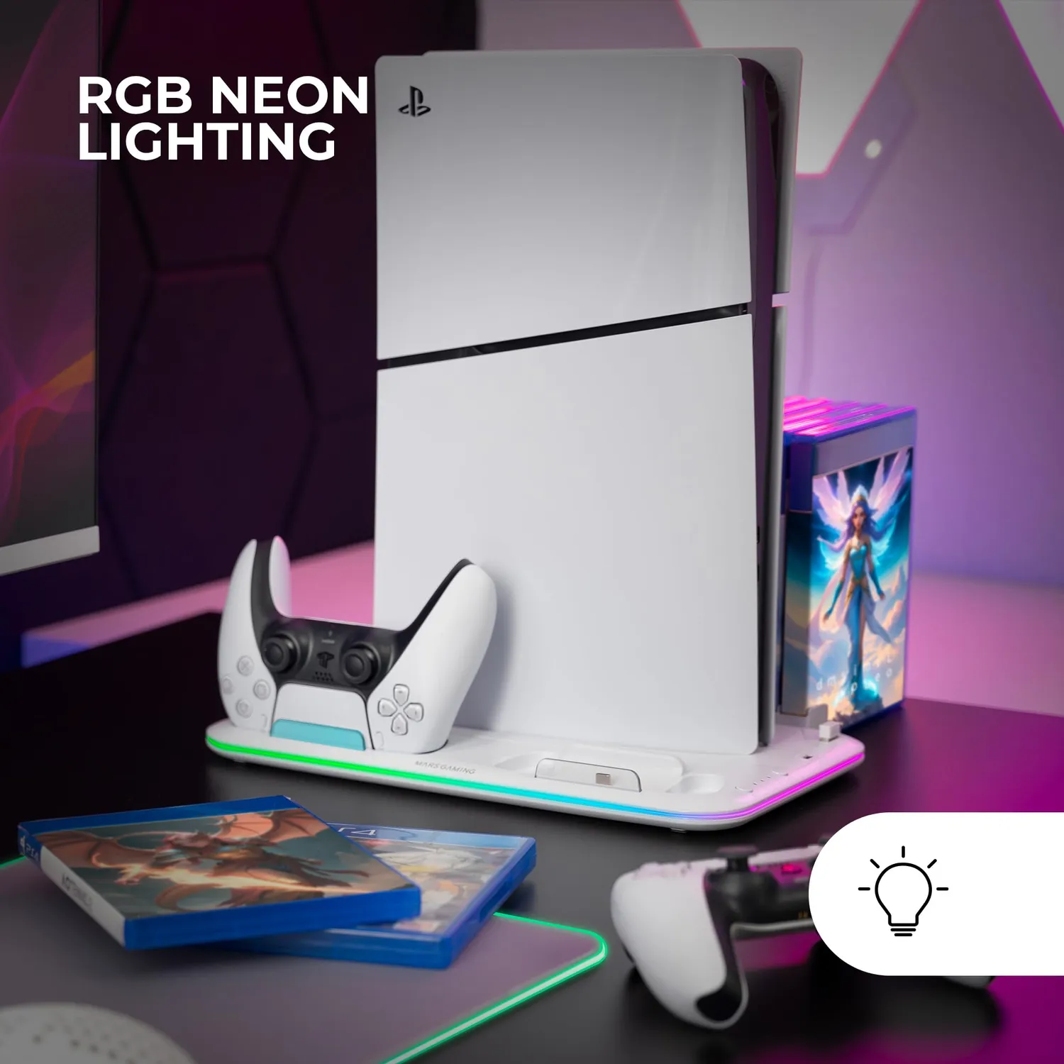 Mars Gaming MPS5-B2 supporto PS5 bianco con ventola RGB