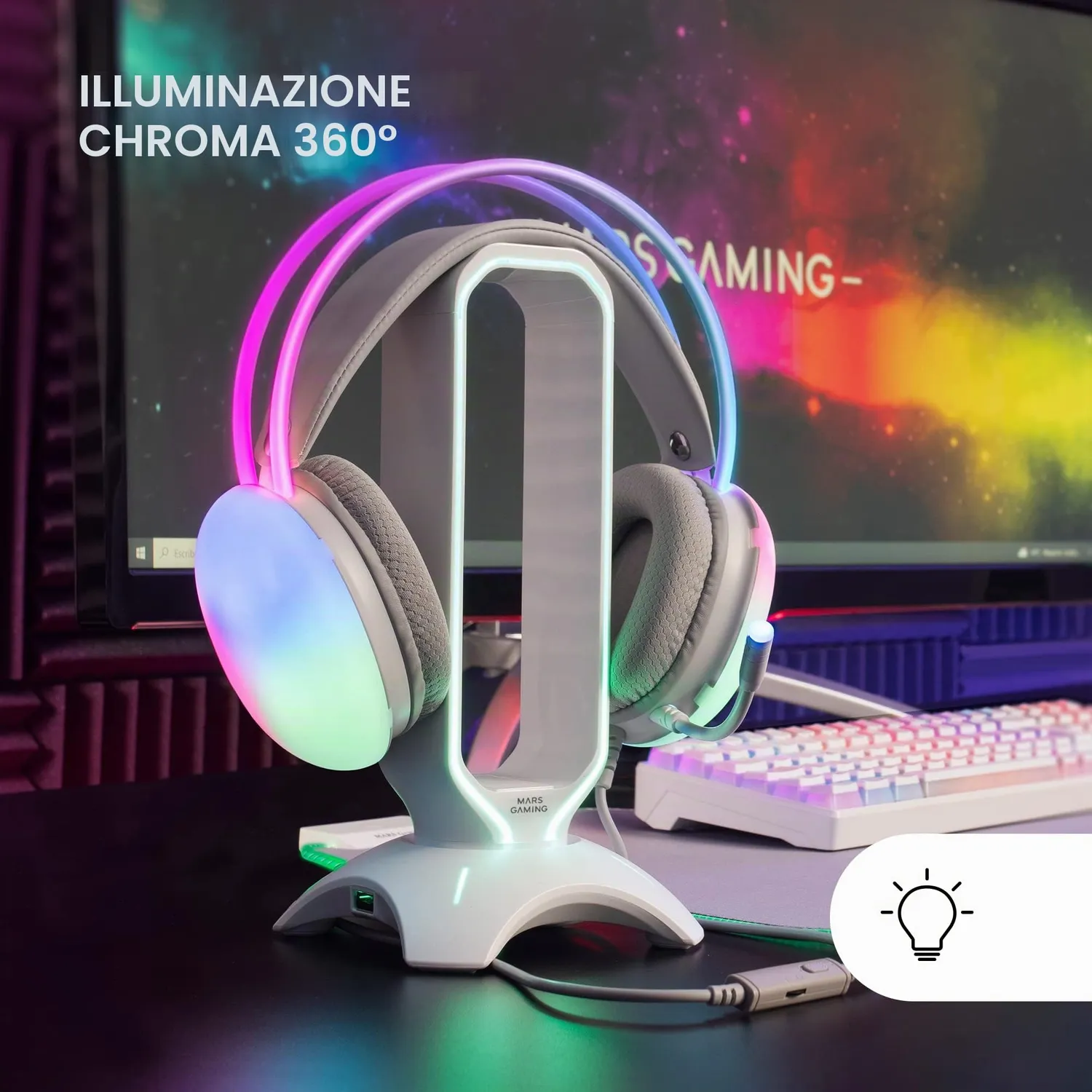 Mars Gaming MH-Glow MHGLOWP cuffie gaming bianco RGB