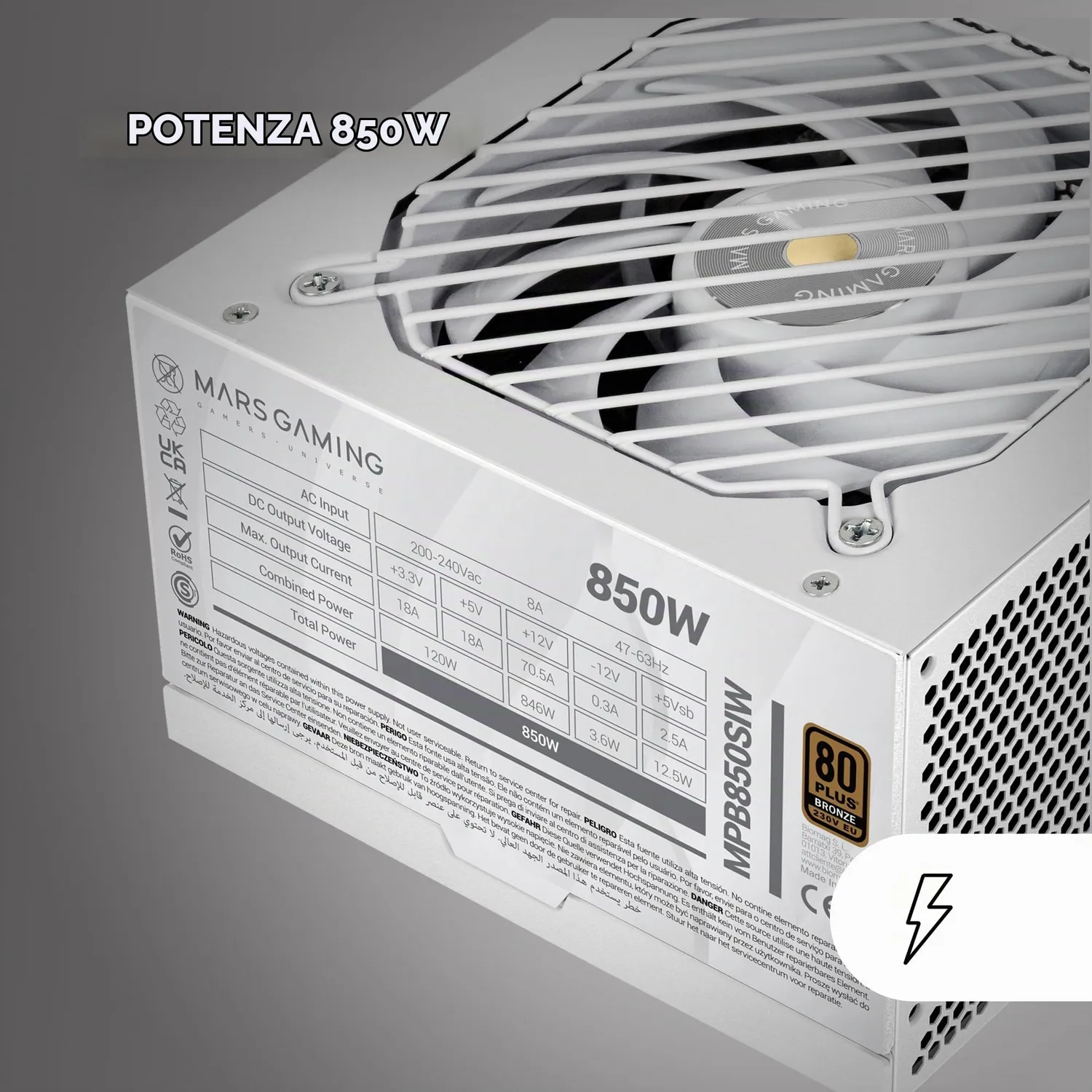 Mars Gaming MPB850SIW alimentatore ATX 850W bianco Bronze
