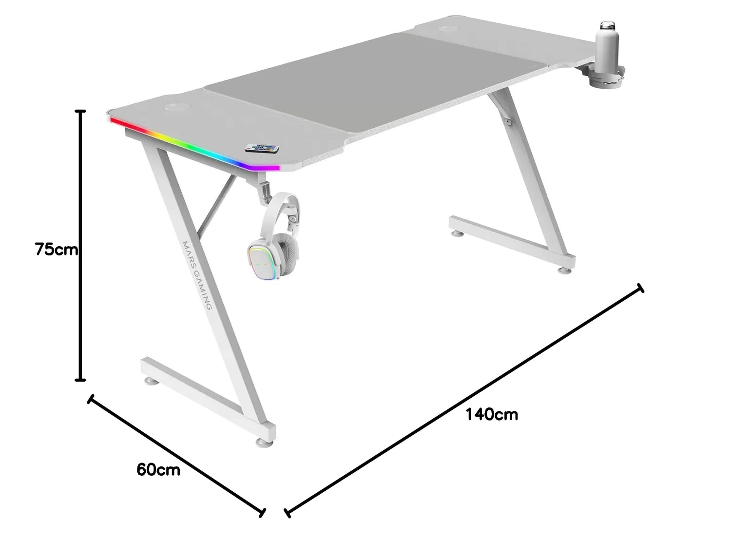 Marsgaming MGD-X140RGB scrivania gaming 140x60 bianca ARGB
