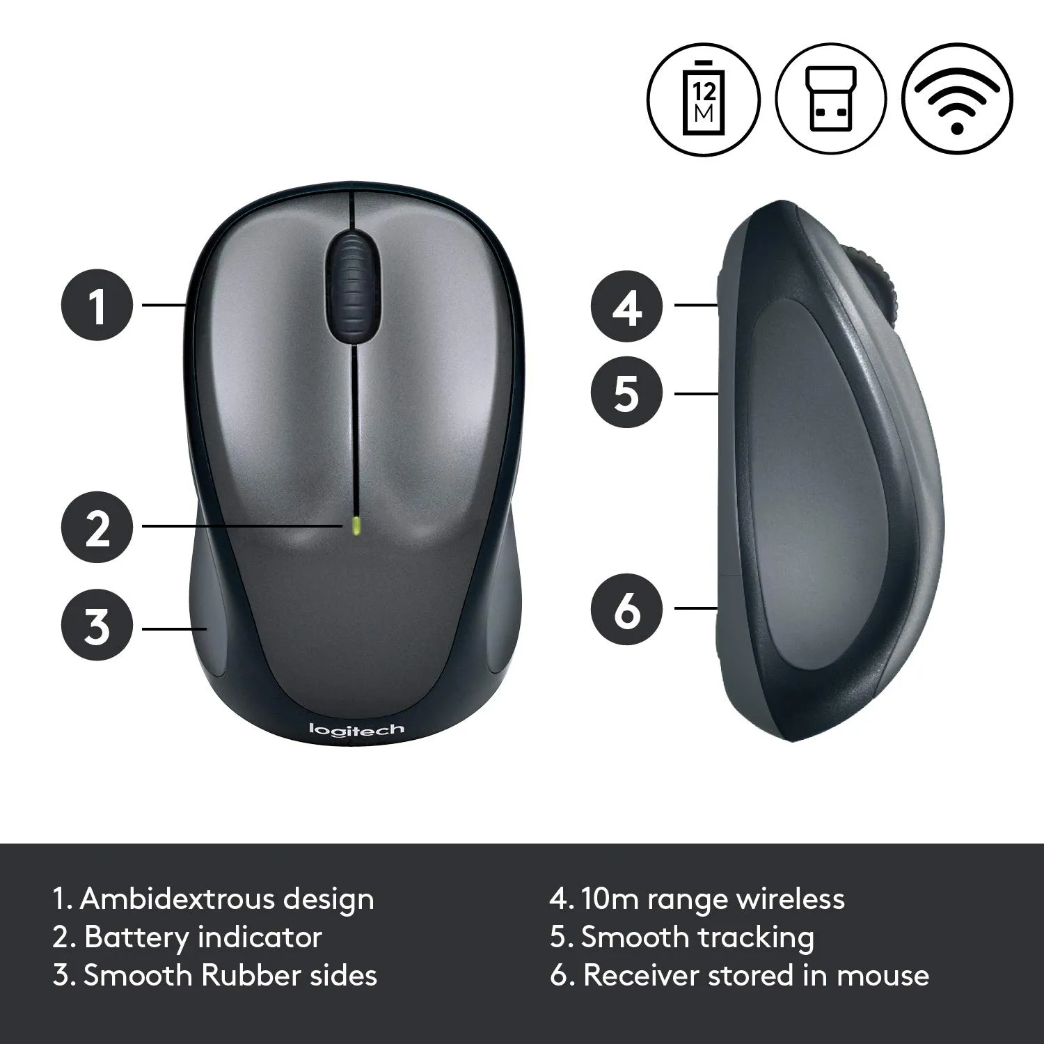Logitech M235 mouse wireless Nero Rosso compatto