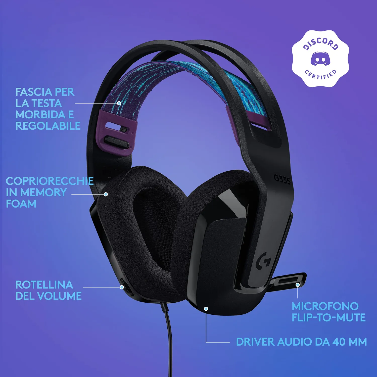 Logitech G G335 cuffie gaming cablate 240g