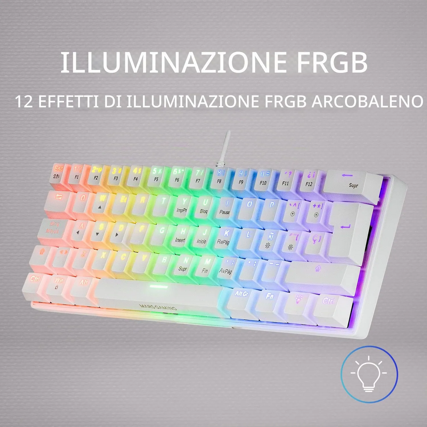Mars Gaming MK60 Tastiera Meccanica 60% Bianco Switch Marroni