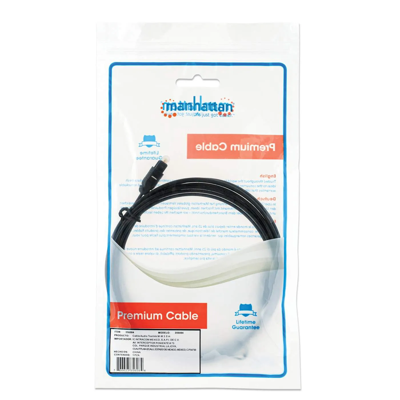 Manhattan Toslink cavo ottico audio 3 m HiFi