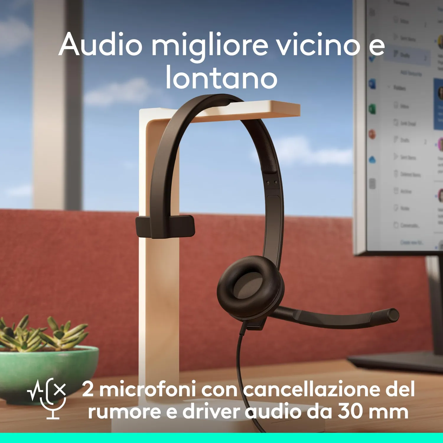 Logitech H570e cuffia USB per PC Mac 89g Teams leggera
