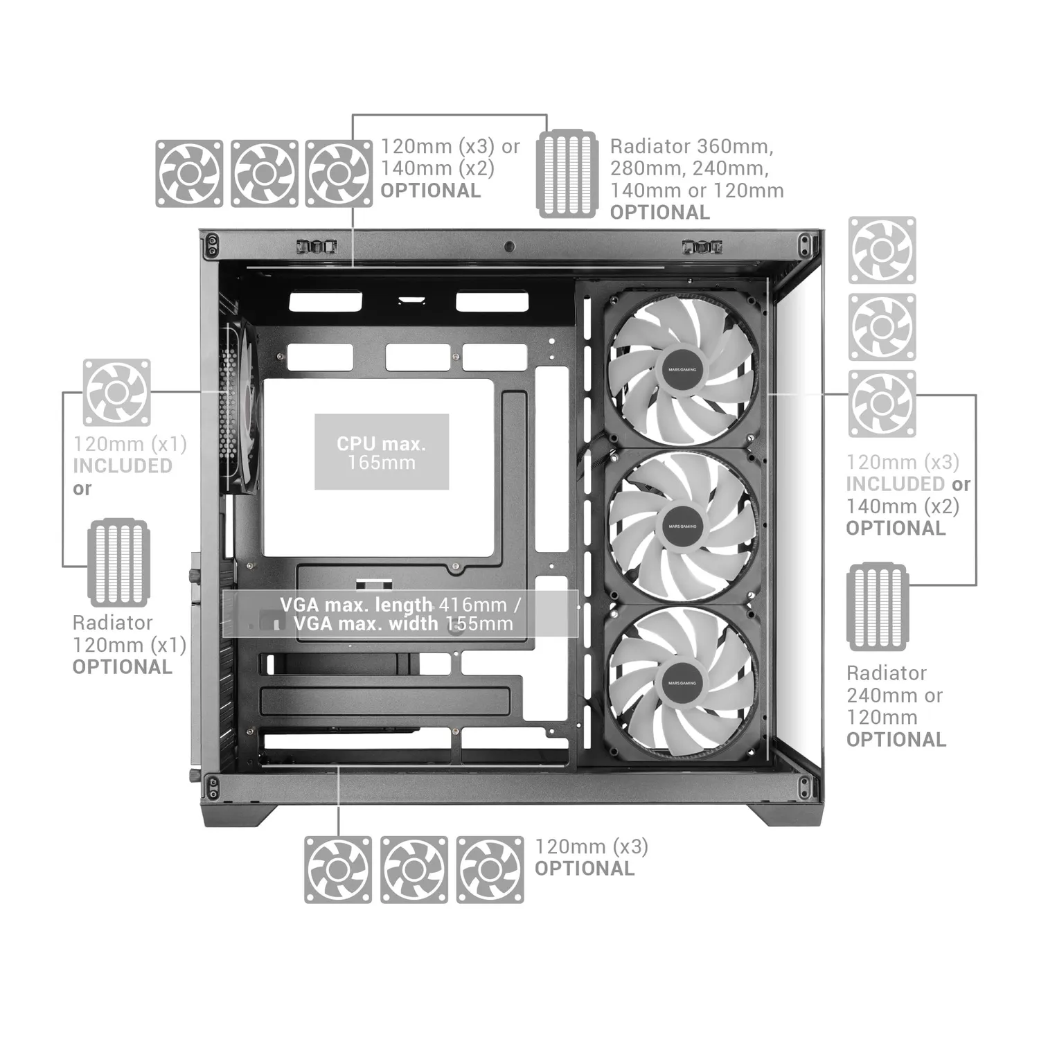 Mars Gaming MCV5 case PC ATX bianco vetro panoramico