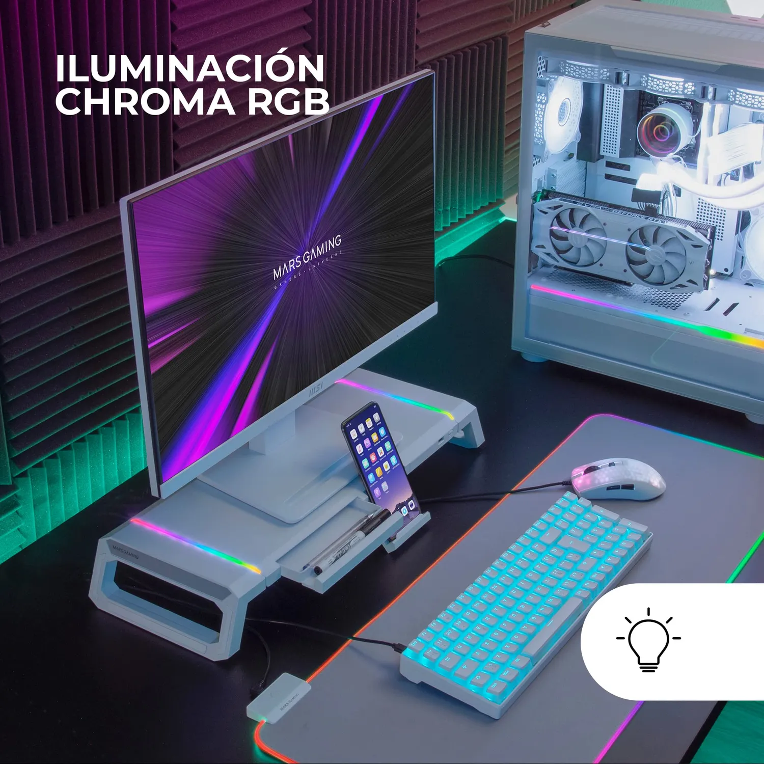 Mars Gaming MGS-ONE supporto monitor RGB bianco USB