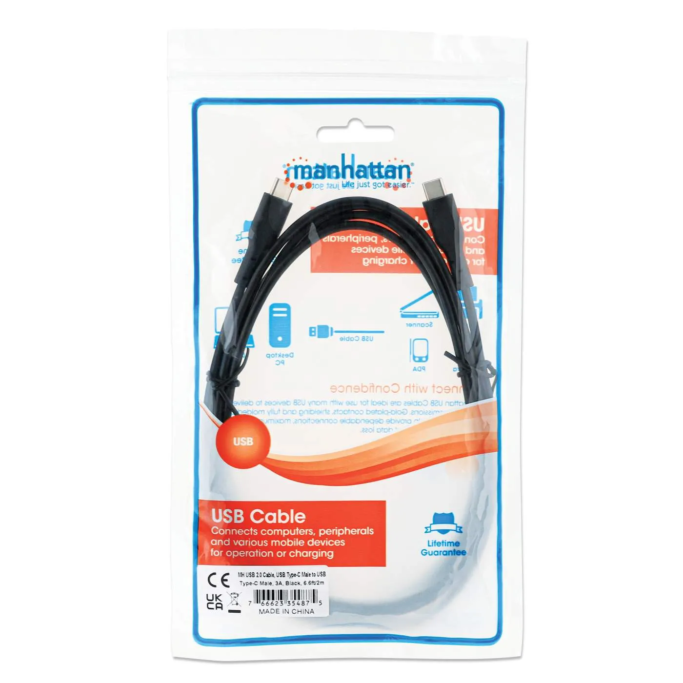 Manhattan cavo USB-C 2 m 60W ricarica e dati