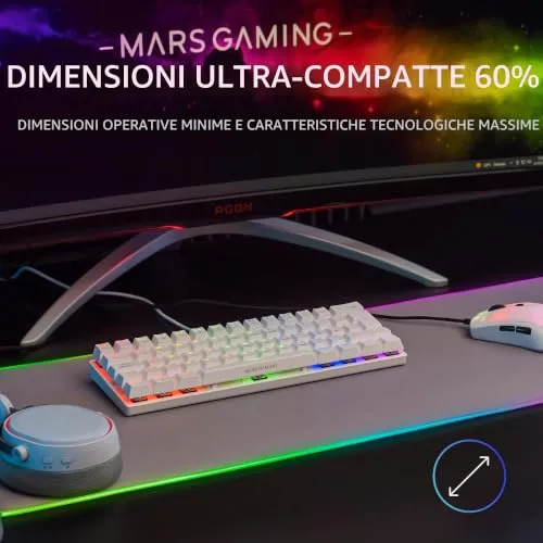 Mars Gaming MK60 Tastiera Meccanica 60% Bianco Switch Marroni