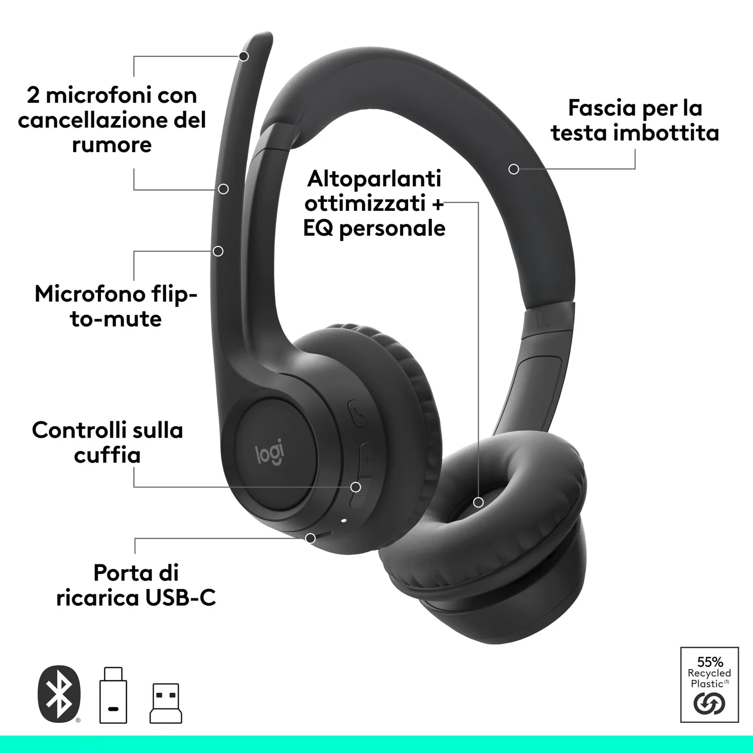 Logitech Zone 305 cuffia wireless UC ricevitore Bluetooth