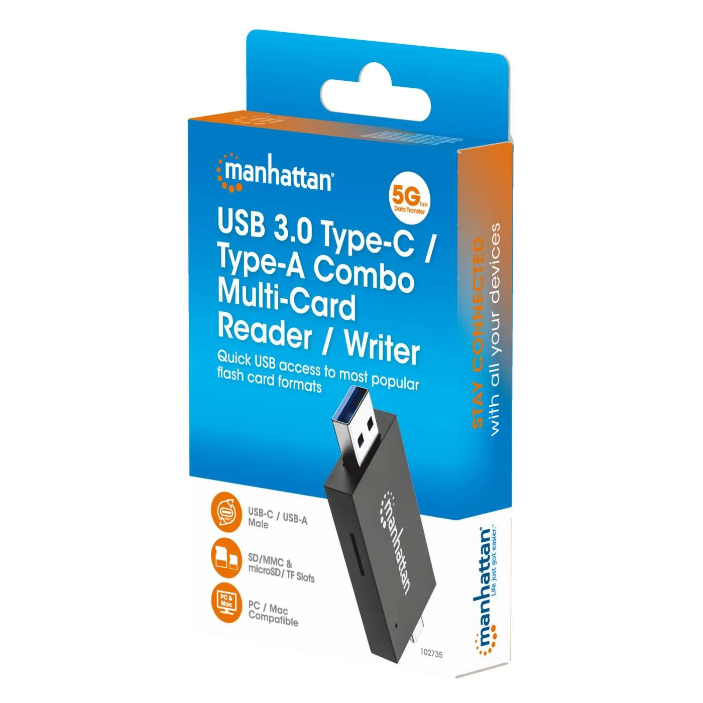 Manhattan USB 3.0 Type-C Type-A Combo lettore schede SD microSD 5 Gbps