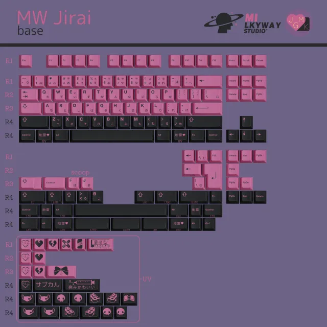 CoffeeKeys MW Jirai keycaps set base rosa nero