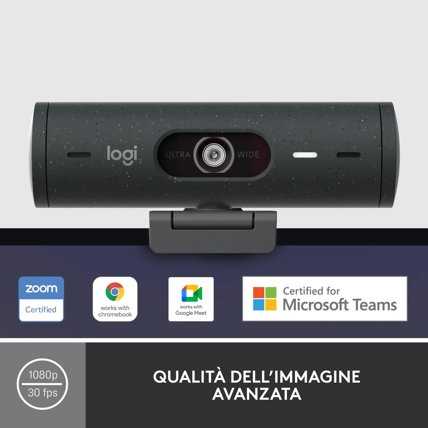 Logitech Brio 500 webcam Full HD 1080p grafite