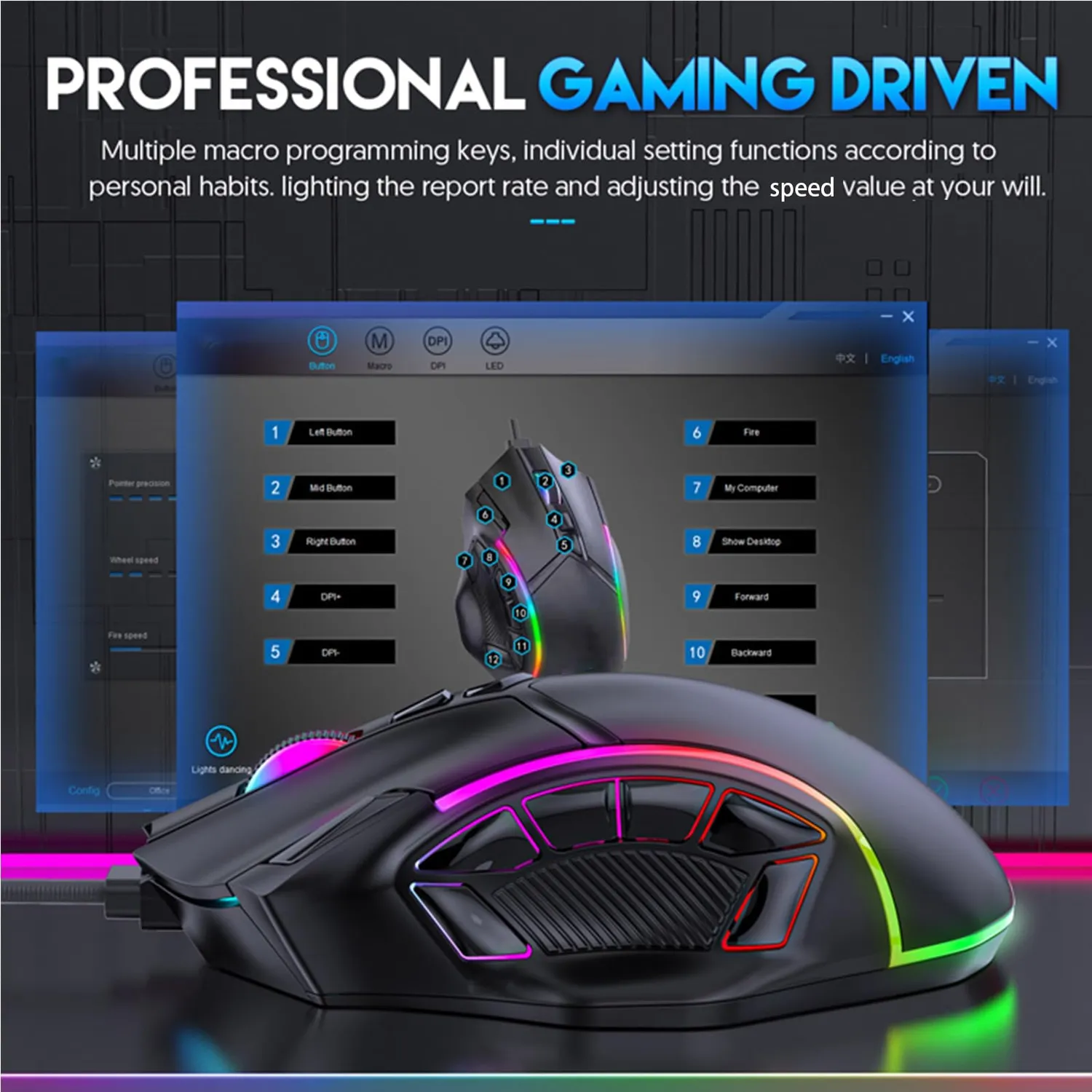 Zunate Mouse Gaming RGB 12800 DPI 7 Tasti Cablato