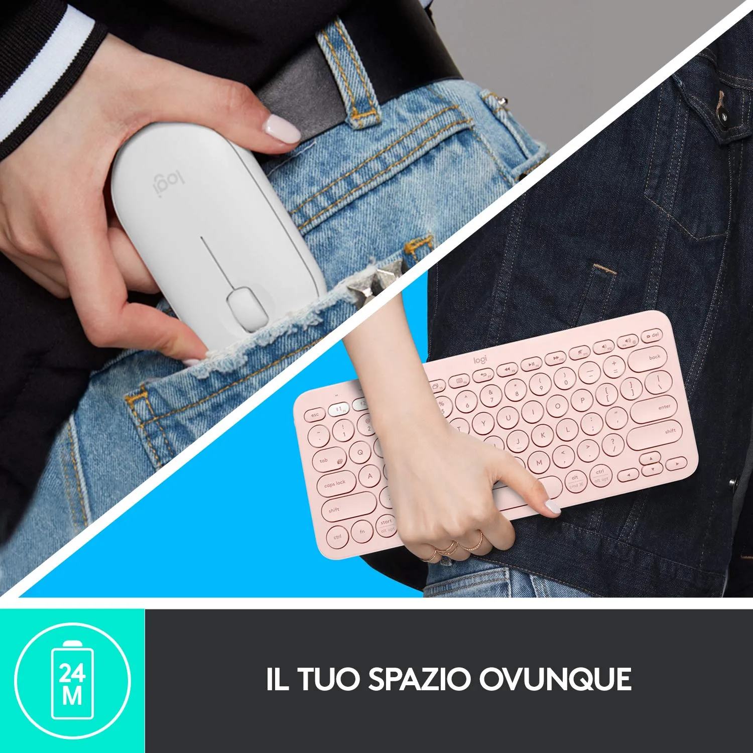 Logitech K380+M350 kit tastiera e mouse wireless rosa silen