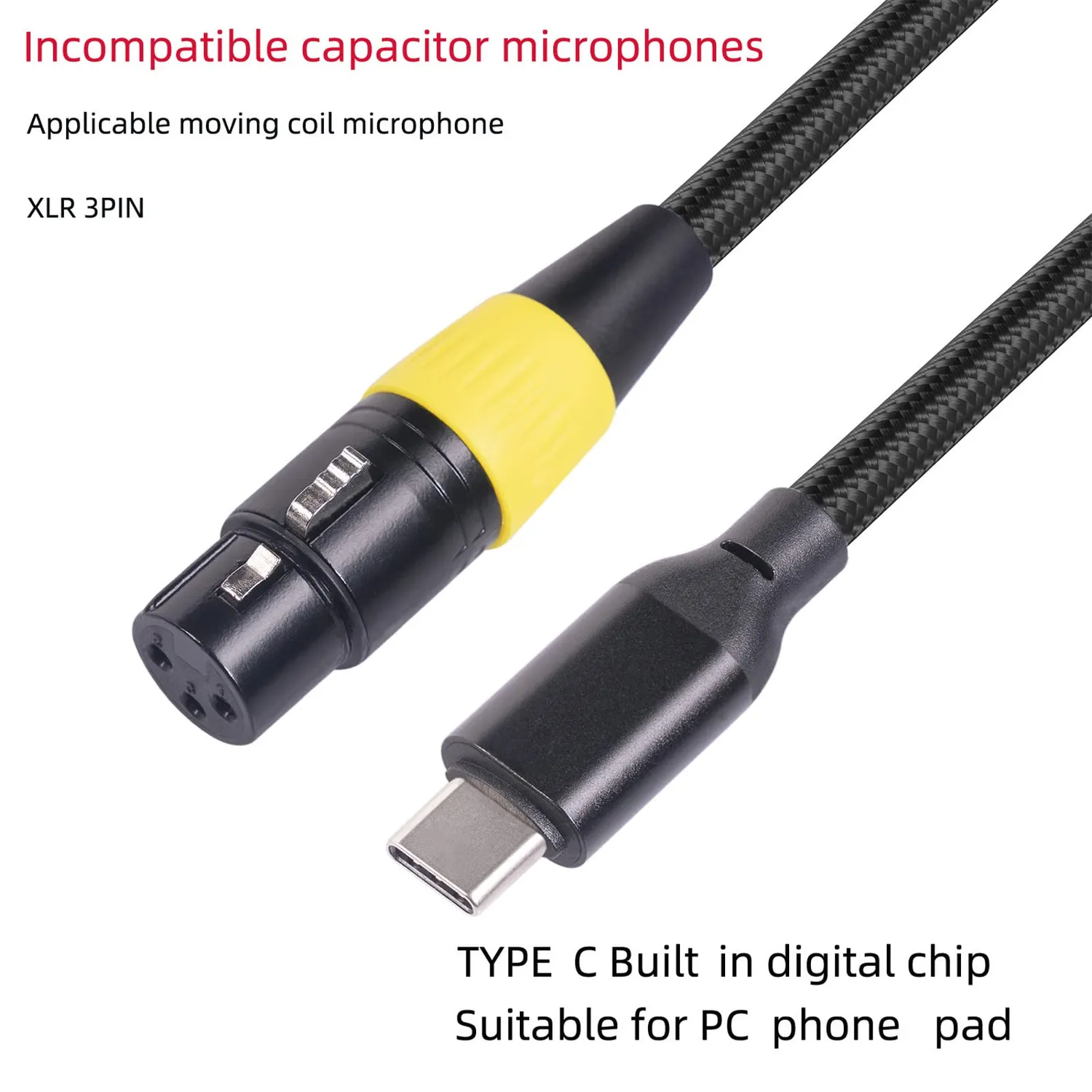 Zunate cavo XLR a USB-C microfono PC nylon 48kHz