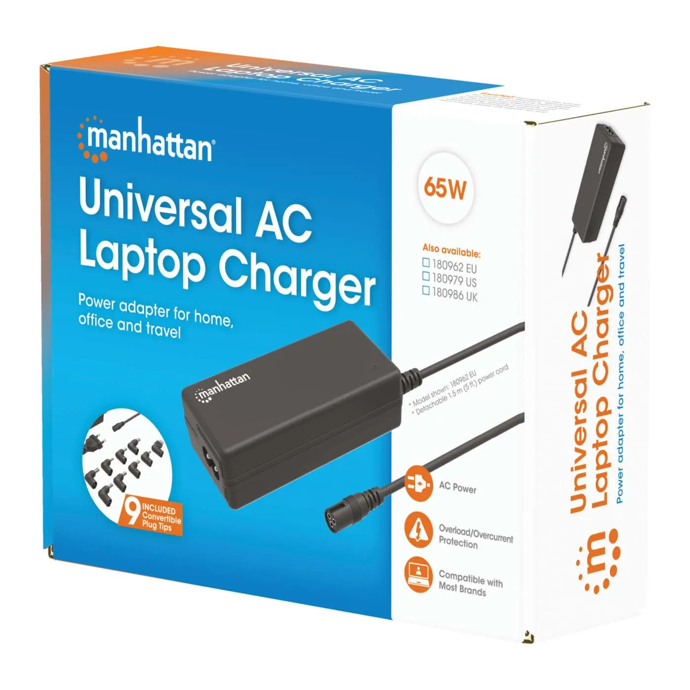 Manhattan Universal AC 65W caricabatterie notebook 9 spinotti