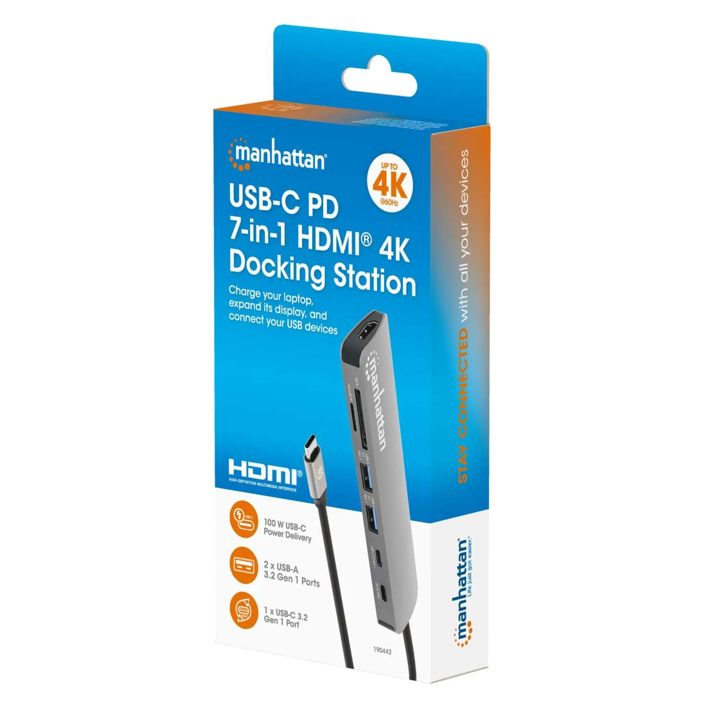 Manhattan 7-in-1 USB-C docking station HDMI 4K 100W