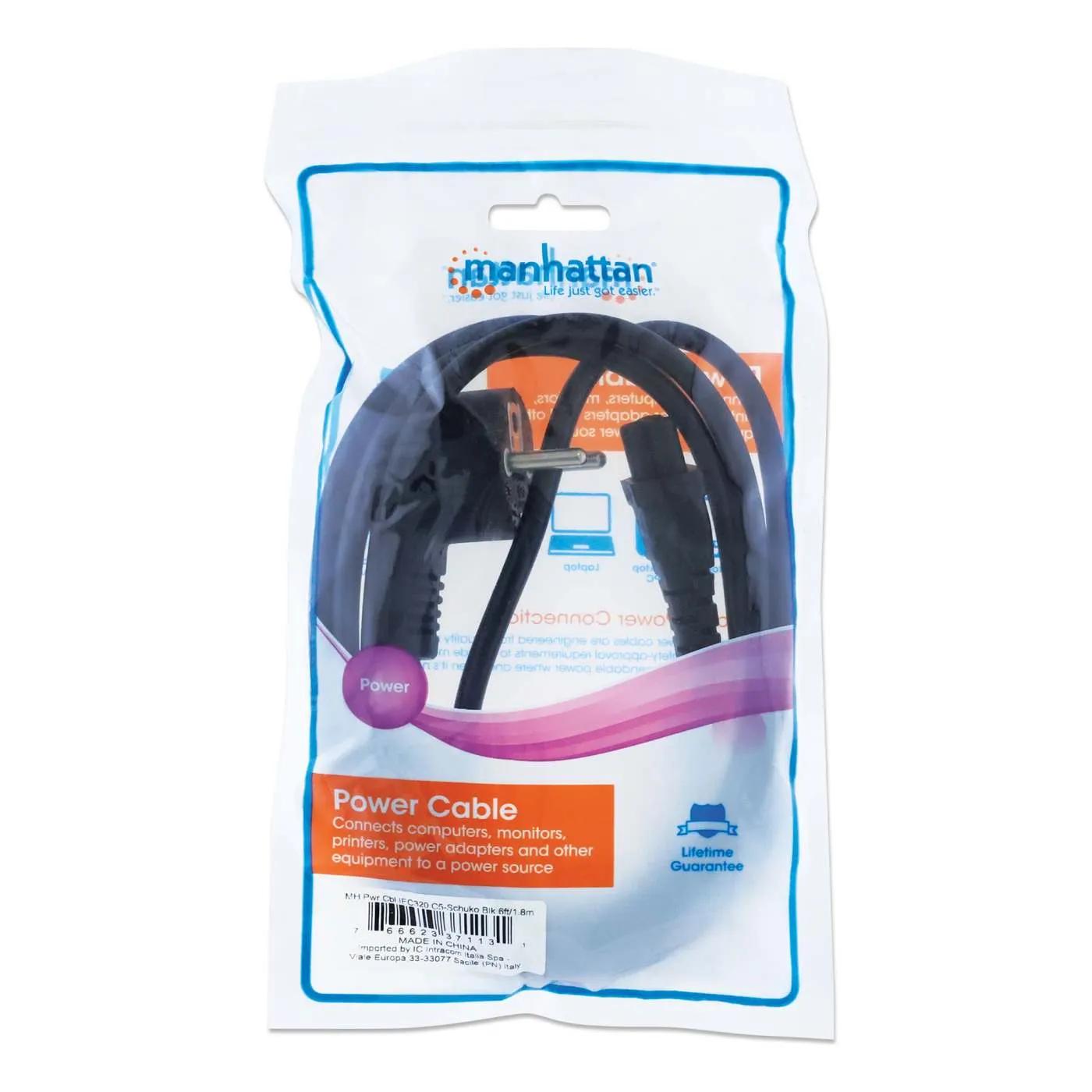Manhattan cavo alimentazione C5 CEE 7/7 1,8 m nero trifoglio