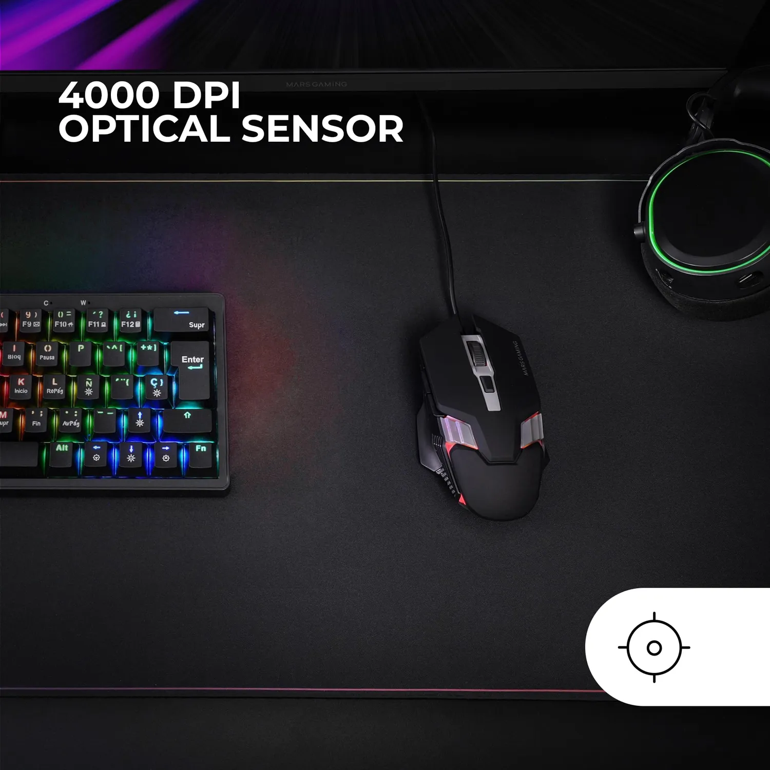 Mars Gaming MM024 mouse gaming nero 4000 DPI RGB