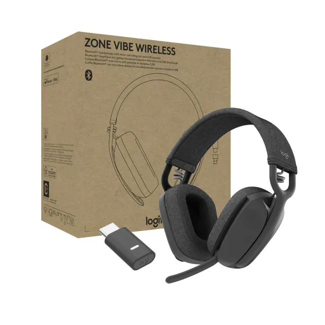 Logitech Zone Vibe cuffie bluetooth grigio USB-C con microfono