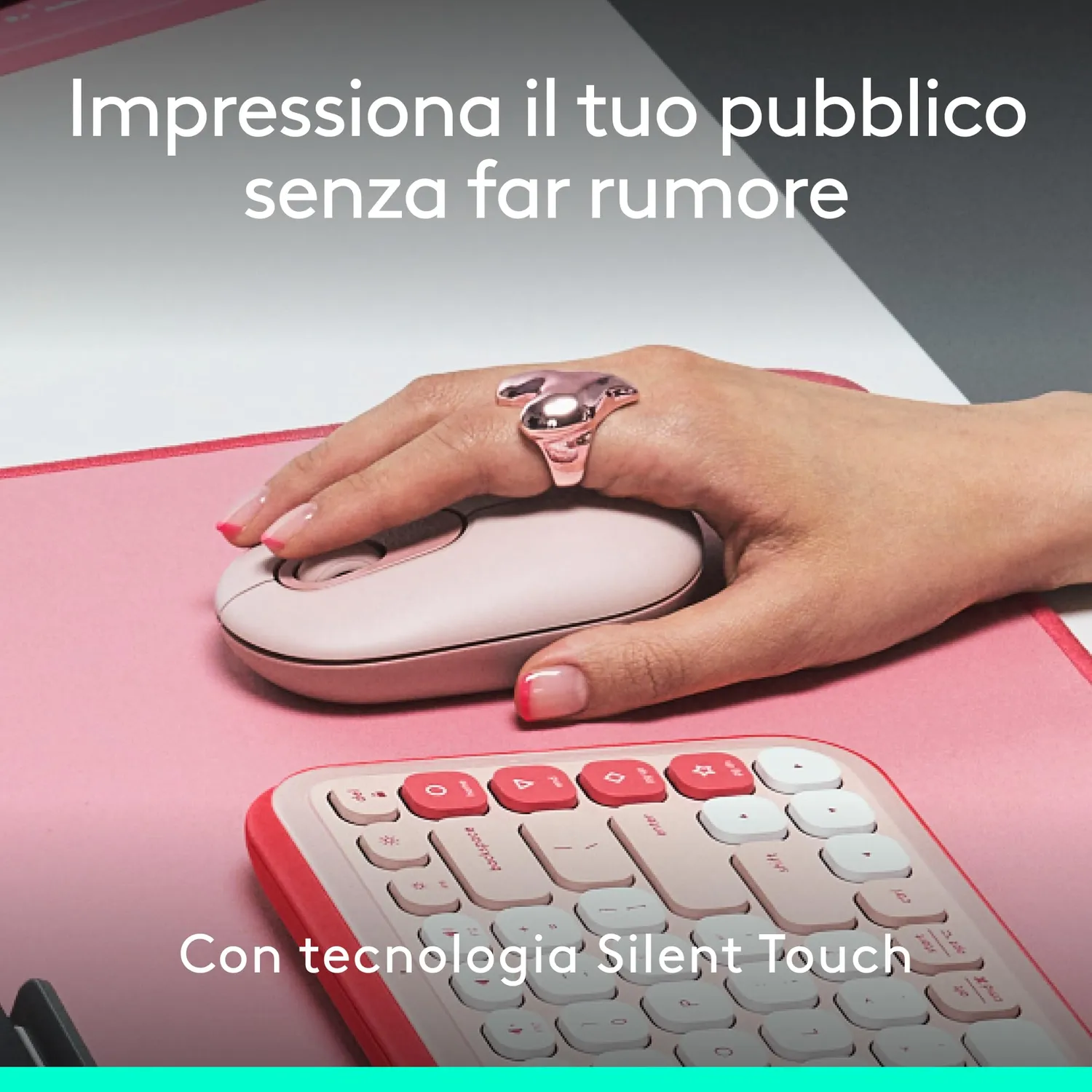 Logitech POP Mouse wireless rosa clic silenziosi