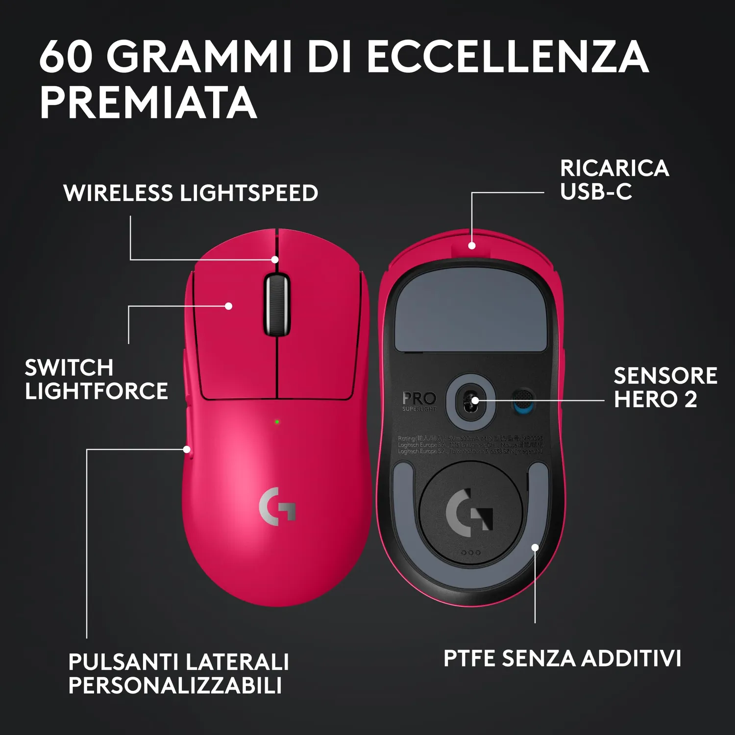 Logitech G Pro X Superlight 2 mouse gaming magenta 8K