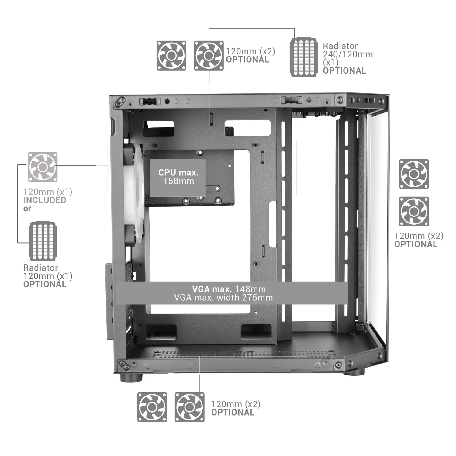 Mars Gaming MC-3TLITE case MicroATX Mini-ITX nero vetro temperato