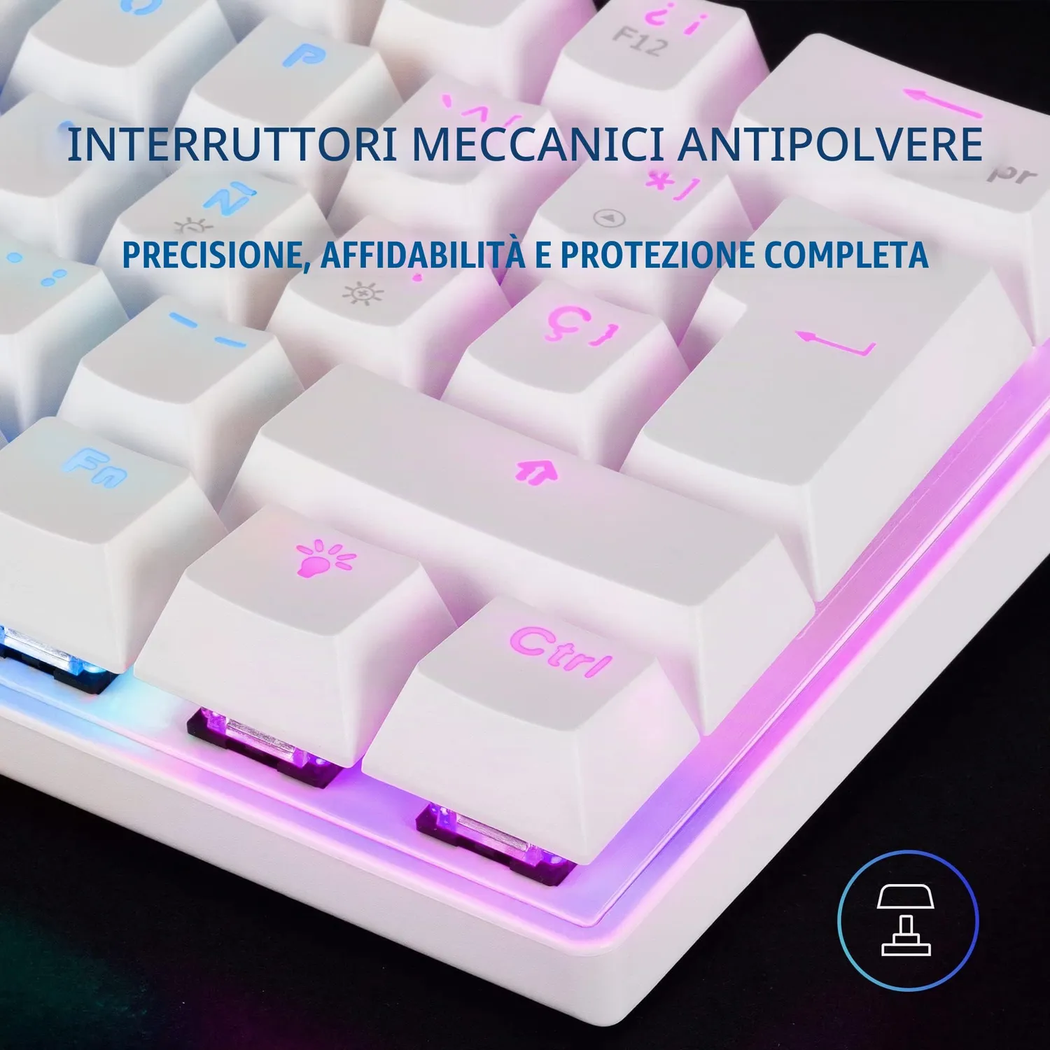 Mars Gaming MK60 Tastiera Meccanica 60% Bianco Switch Marroni