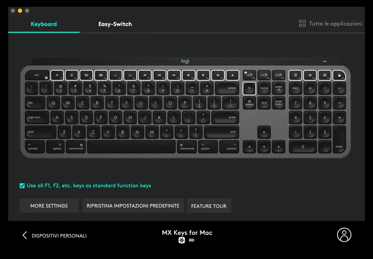 Logitech MX Keys for Mac tastiera wireless grigia retroilluminata