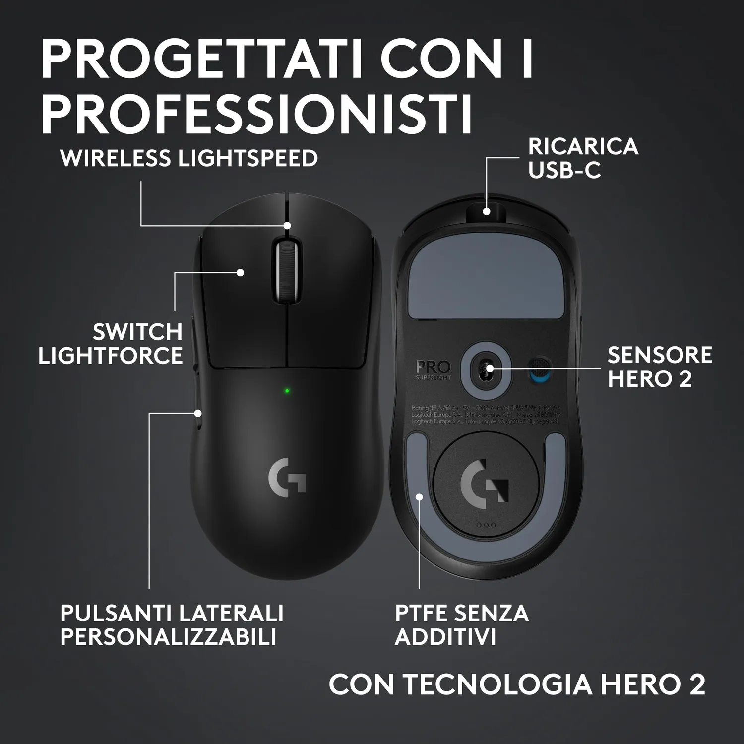 Logitech G PRO X Superlight 2c mouse gaming wireless nero