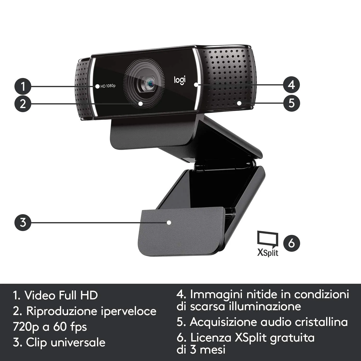 Logitech C922 Webcam Streaming Full HD 1080p Nera autofocus