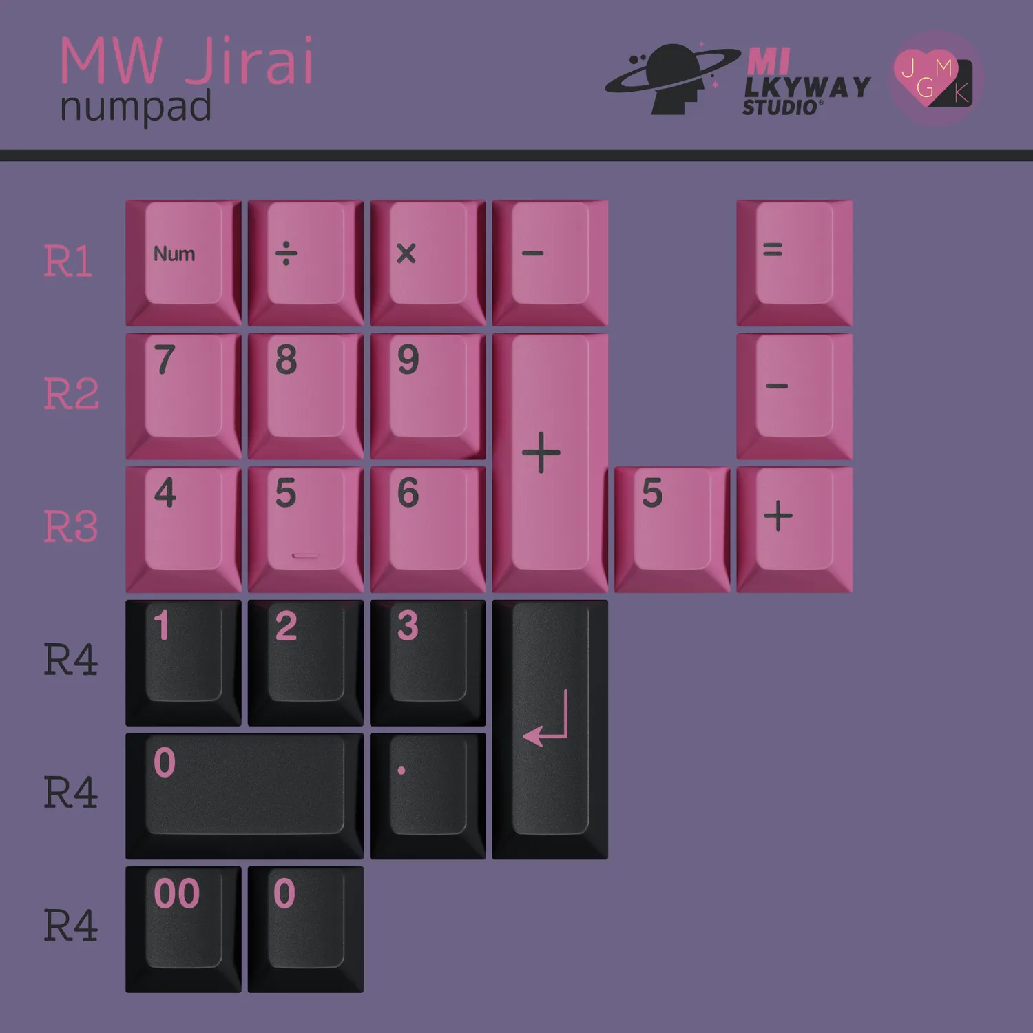 CoffeeKeys MW Jirai keycaps set base rosa nero